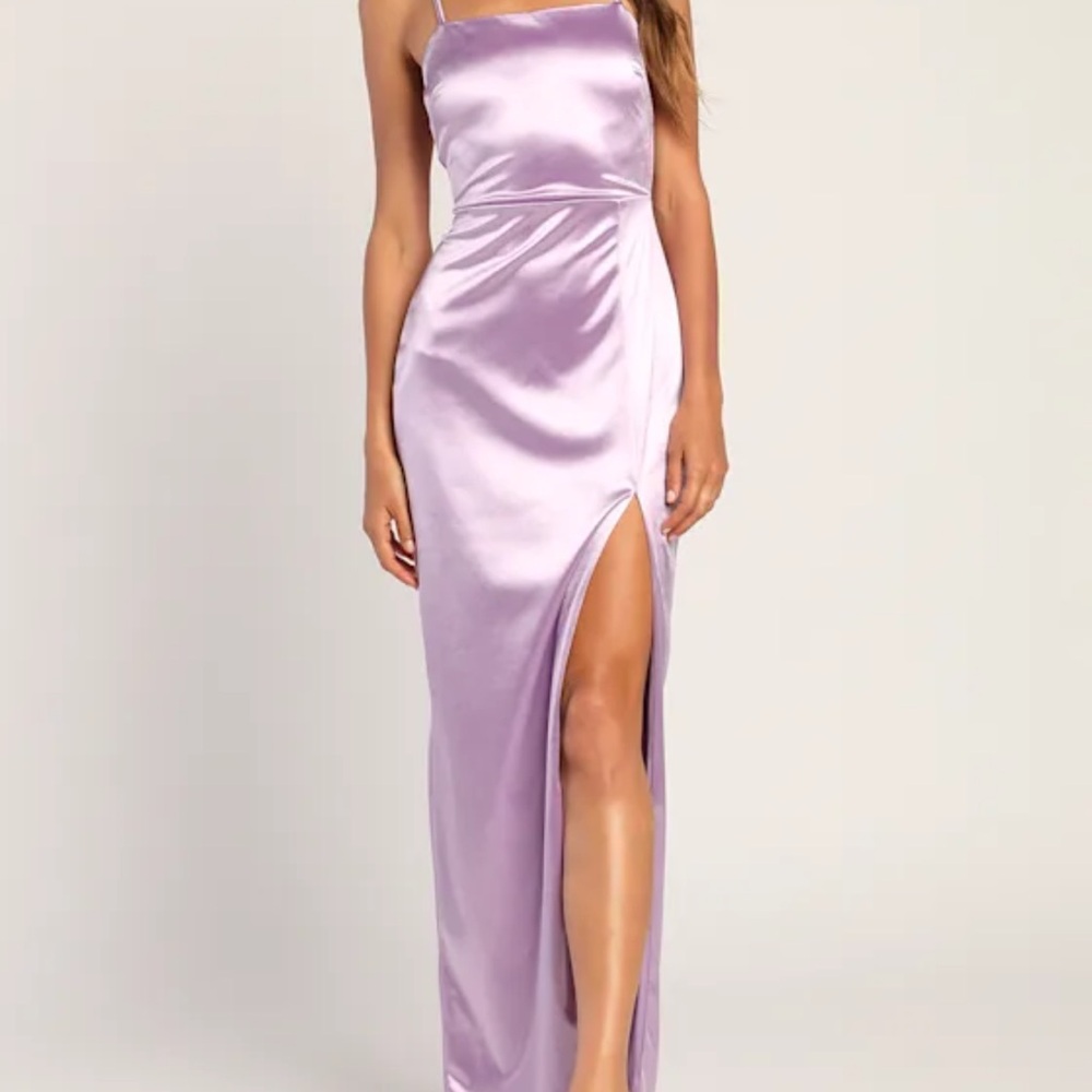 Meant to Be Romanced Lavender Satin Maxi Dress